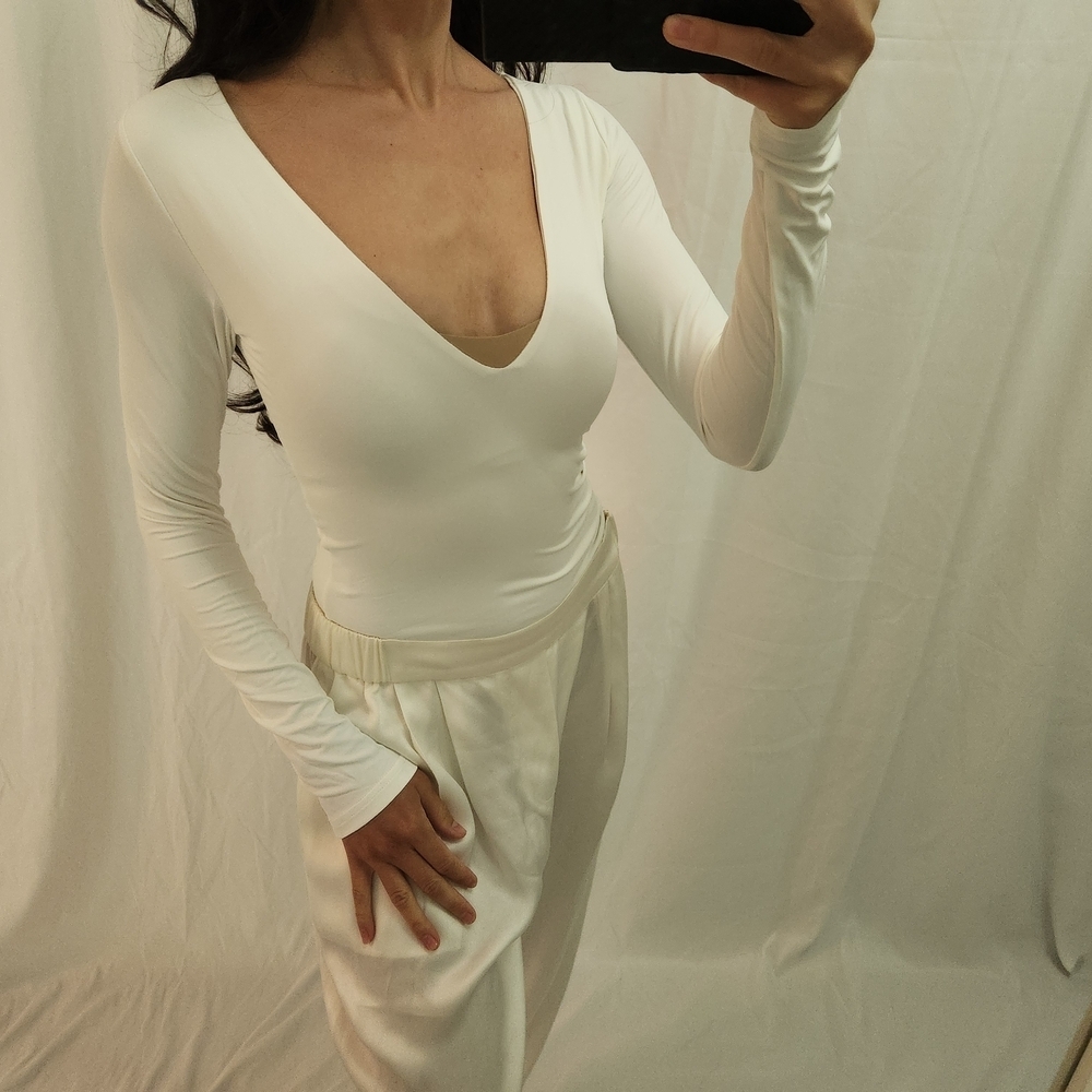 Meshki Cream Long Sleeve Bodysuit - Picture 2 of 10